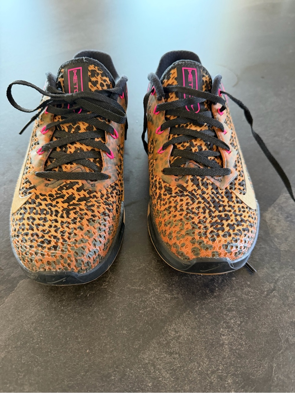 Nike Leopard-Print Sneakers with Black Laces and Pink Accents
